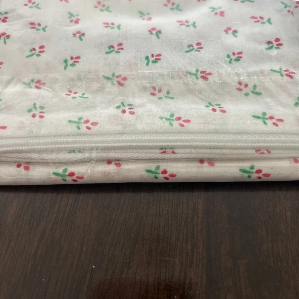 2 Vintage Red Floral Pillow Protector Zippered  Standard Size  100% Cotton
